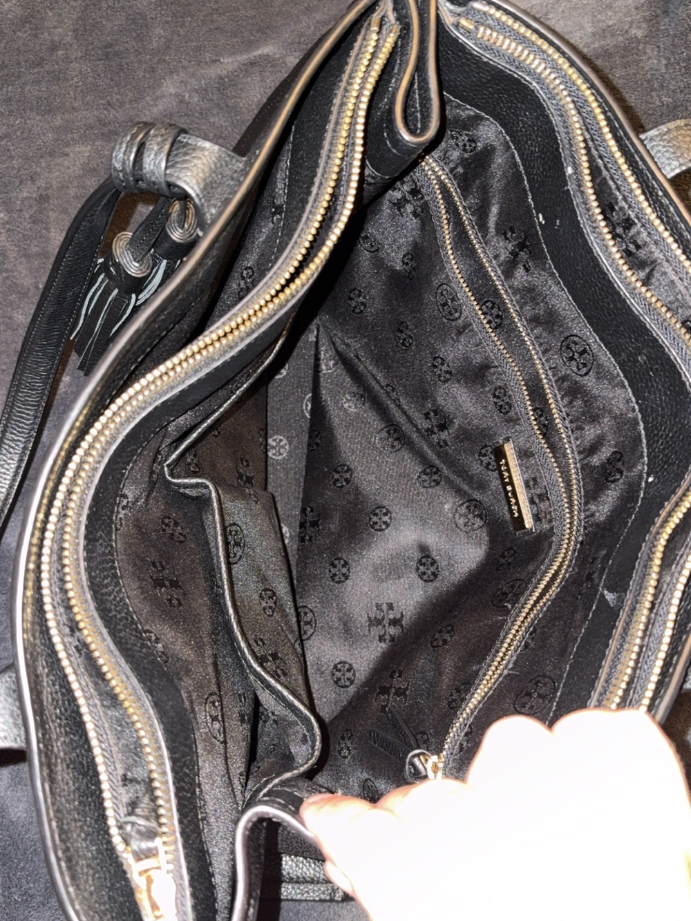 tory burch black pebbled leather thea hand bag - Picture 7 of 14